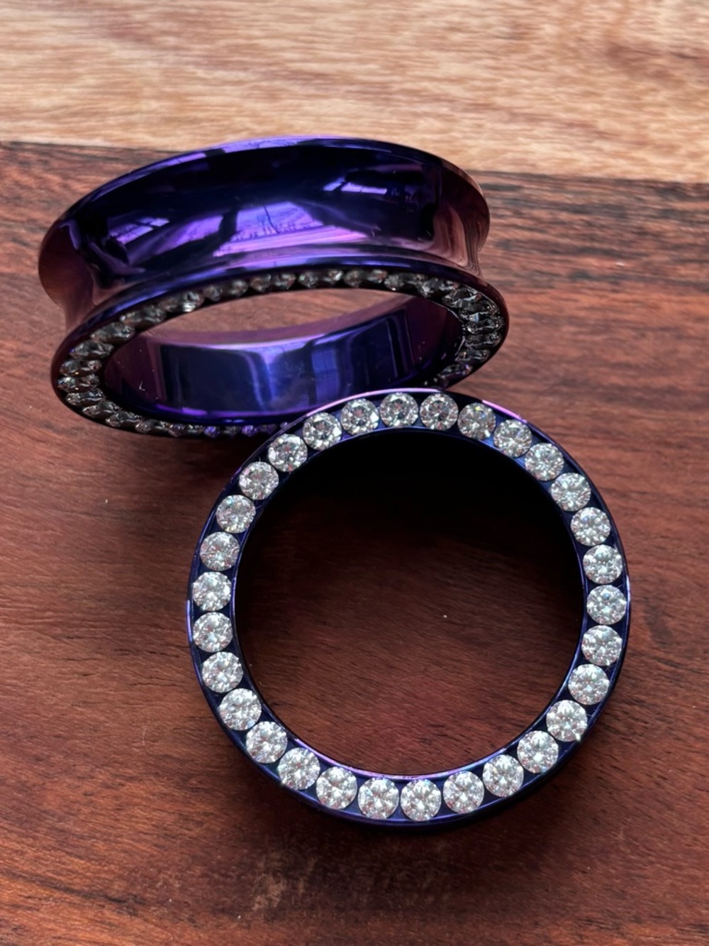 LG Titanium Purple Clear Crystal Flesh Plug Tunnels - 41mm 1 5/8” Gauge